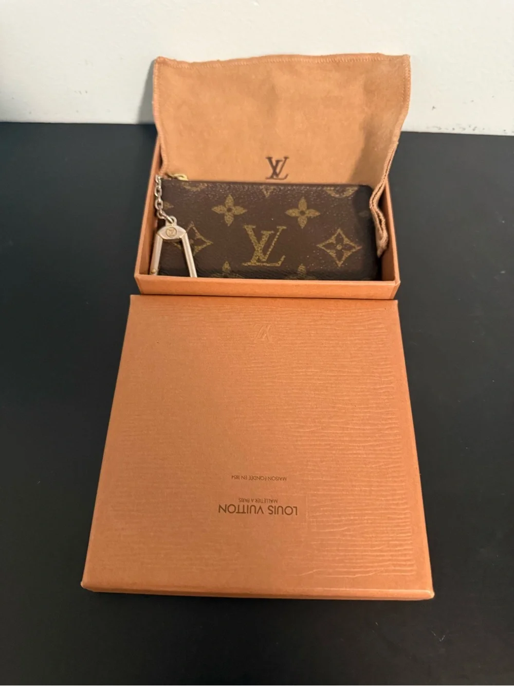 Louis Vuitton Monogram Key Pouch - Brown with Gold Monogram. Full Inclusion!